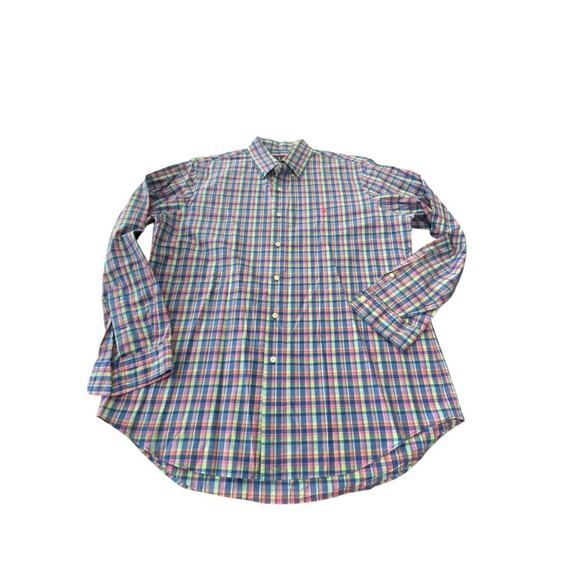 Ralph Lauren Pink Blue & Green Plaid Casual Button Down Shirt Size LARGE - Picture 1 of 6